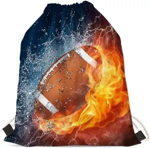 Mumeson Women Men Drawstring Backpack Fire Football Shoulder Gym Sack Bags