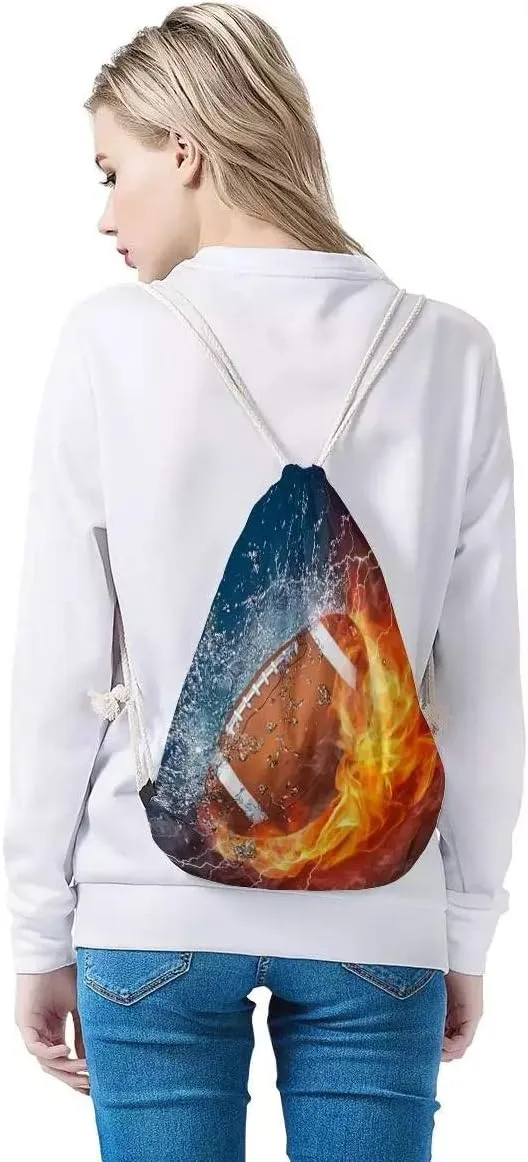 Mumeson Women Men Drawstring Backpack Fire Football Shoulder Gym Sack Bags