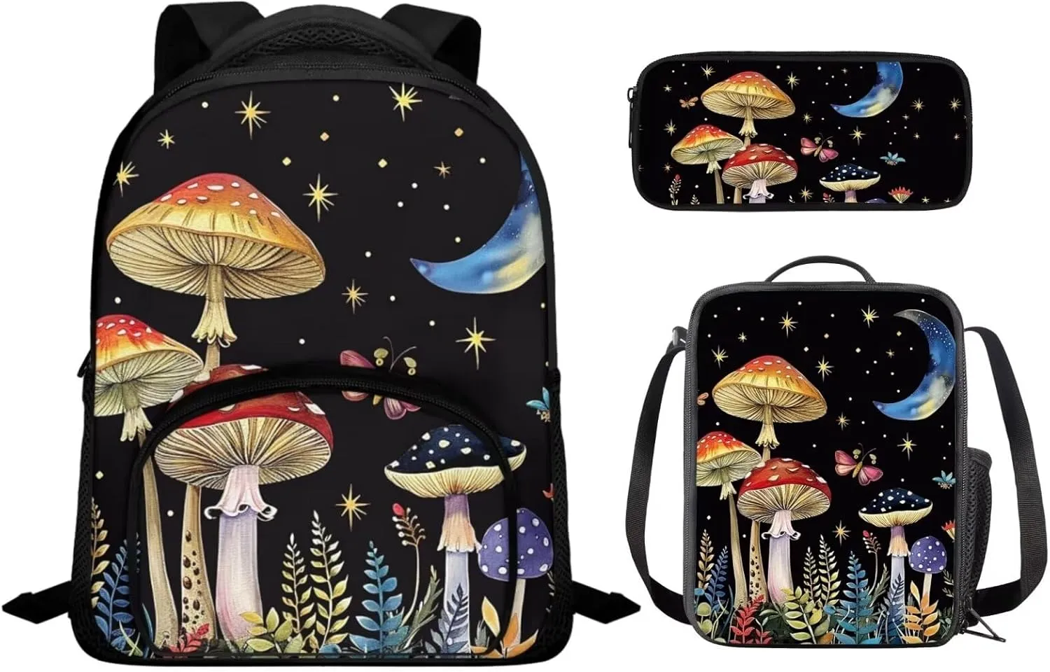 Mushroom Backpacks With Lunchboxes for Girls Elementary Students Travel Backpack Shoulder Bag with Adjustable Strap Side Pocket Can Be Used in All Kinds of Occasion