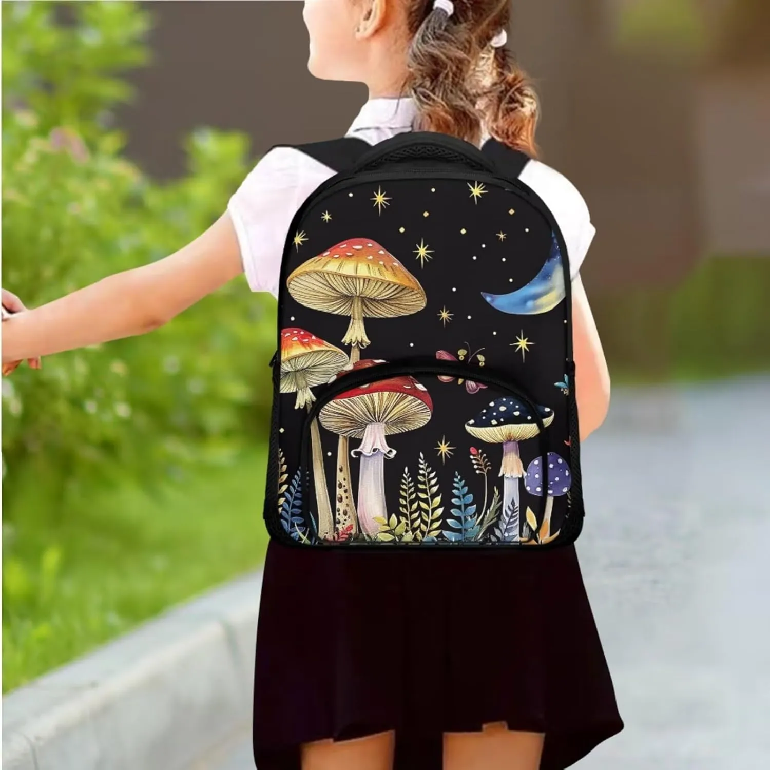 Mushroom Backpacks With Lunchboxes for Girls Elementary Students Travel Backpack Shoulder Bag with Adjustable Strap Side Pocket Can Be Used in All Kinds of Occasion