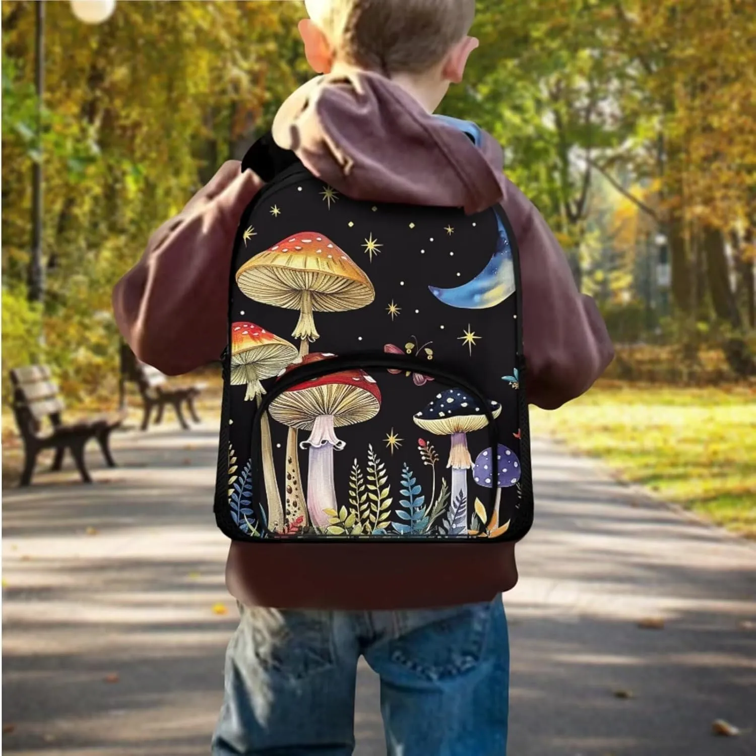 Mushroom Backpacks With Lunchboxes for Girls Elementary Students Travel Backpack Shoulder Bag with Adjustable Strap Side Pocket Can Be Used in All Kinds of Occasion