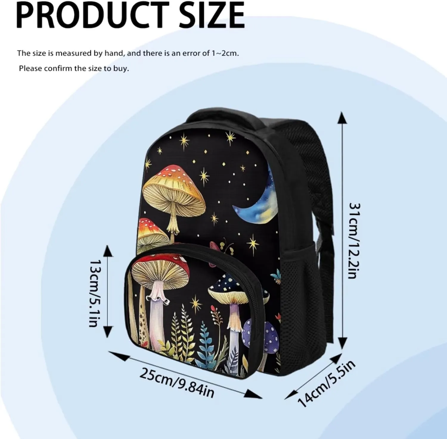 Mushroom Backpacks With Lunchboxes for Girls Elementary Students Travel Backpack Shoulder Bag with Adjustable Strap Side Pocket Can Be Used in All Kinds of Occasion