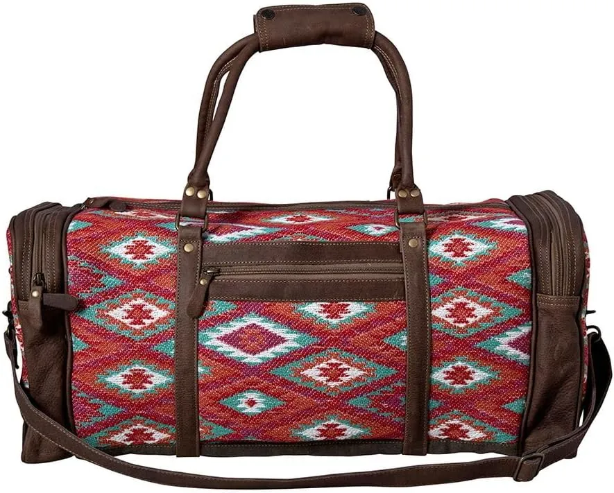 Myra Bag Duffle Bag for Women - Western Upcycled Canvas Leather Shoulder Bag - High Trails