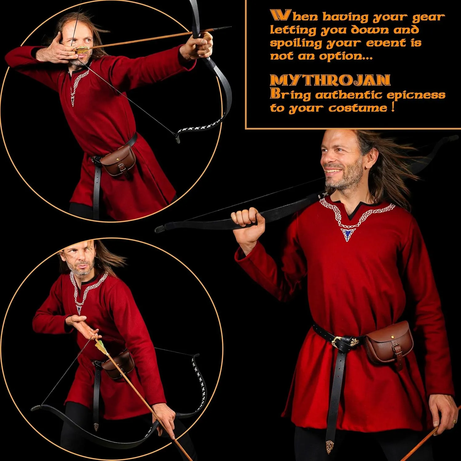 Mythrojan Handmade Medieval Leather Belt Bumbag Pouch Purse for Weekend Events and Festivals