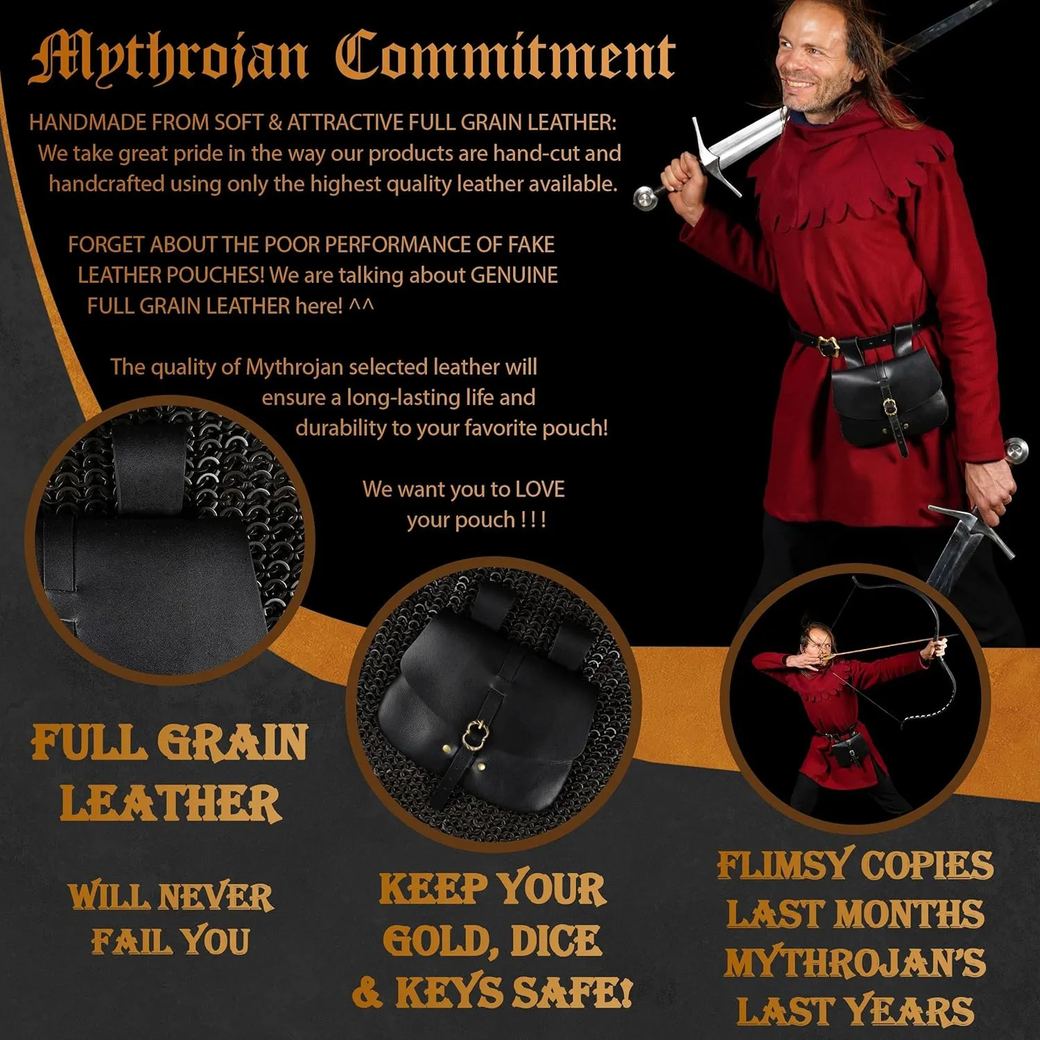 Mythrojan Late Medieval Belt Bag, Ideal for SCA Renaissance LARP Reenactment & Ren Fair