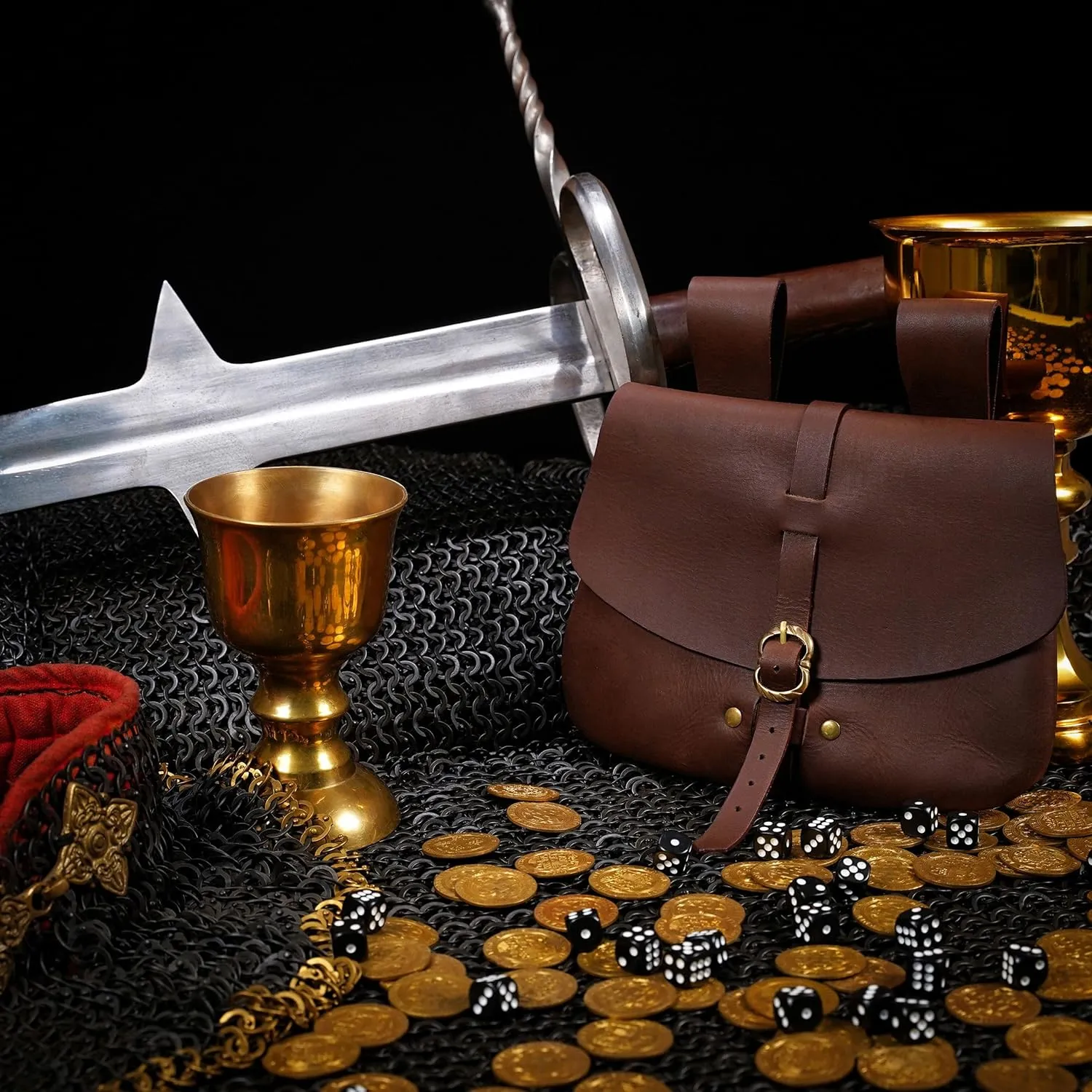 Mythrojan Late Medieval Belt Bag, Ideal for SCA Renaissance LARP Reenactment & Ren Fair