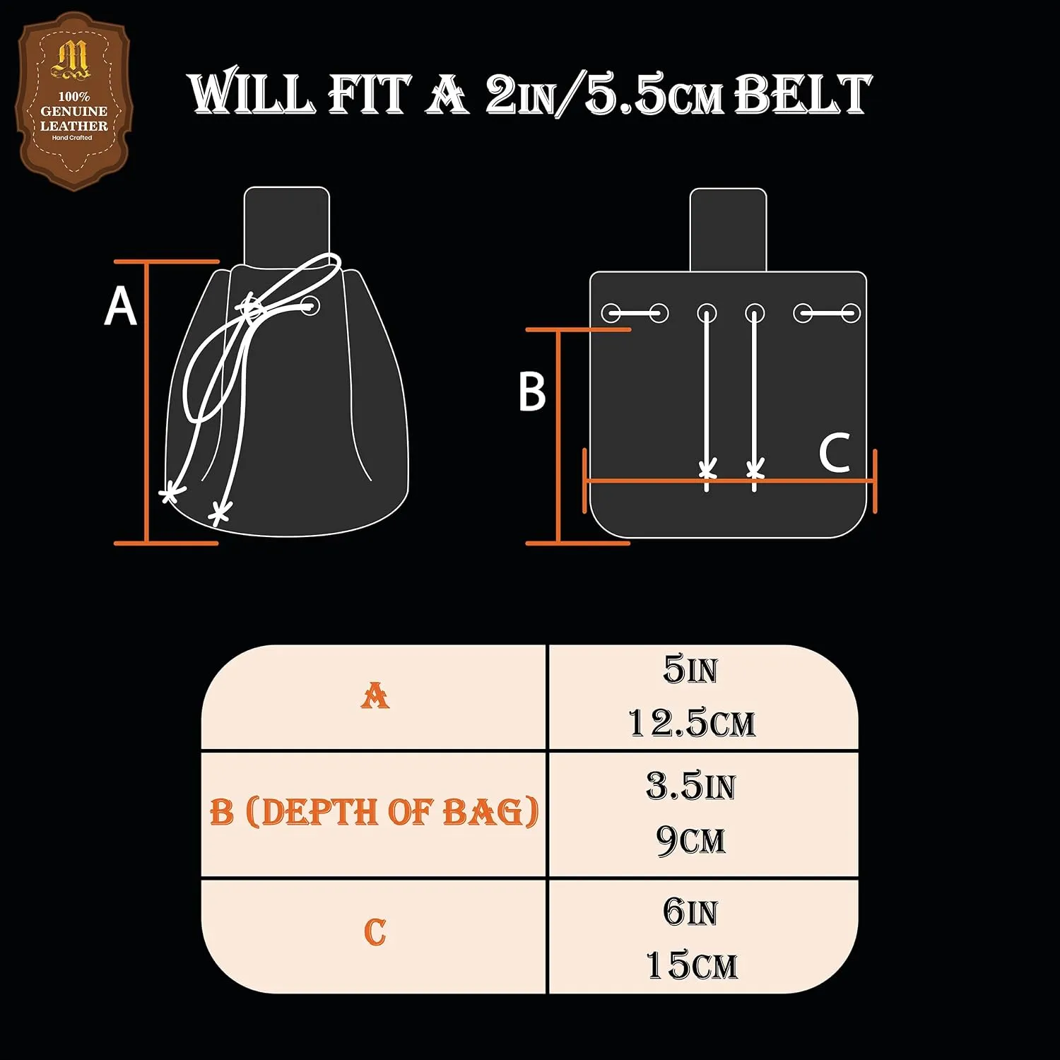 Mythrojan Medieval Drawstring Belt Bag, Ideal for SCA LARP Reenactment & Ren Fair