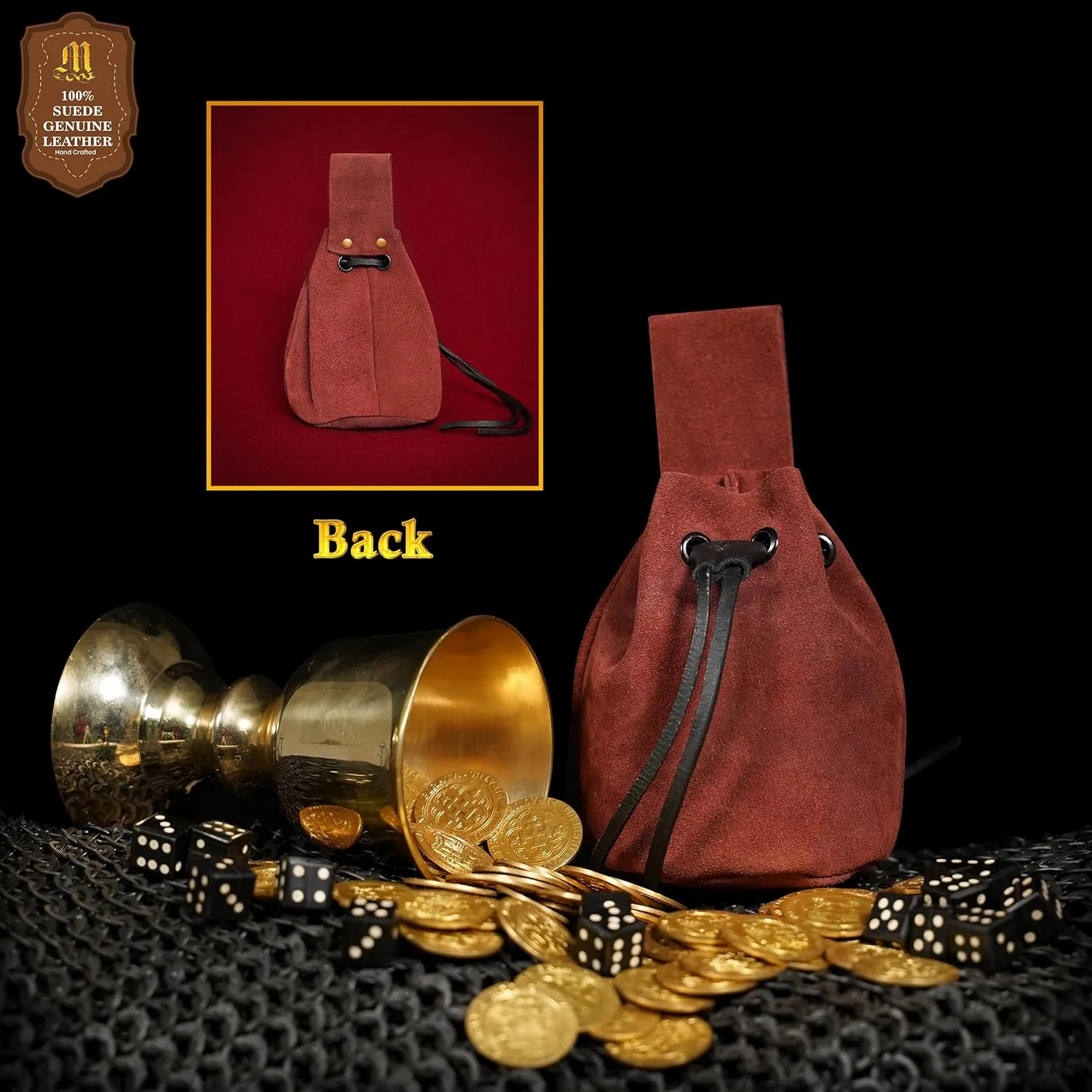 Mythrojan Medieval Drawstring Belt Bag, Ideal for SCA LARP Reenactment & Ren Fair