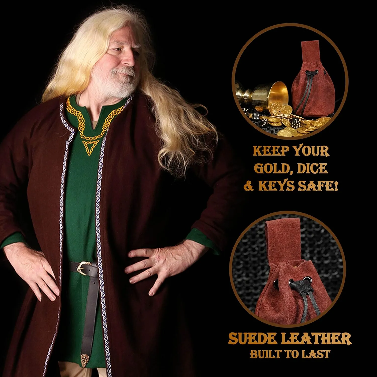 Mythrojan Medieval Drawstring Belt Bag, Ideal for SCA LARP Reenactment & Ren Fair