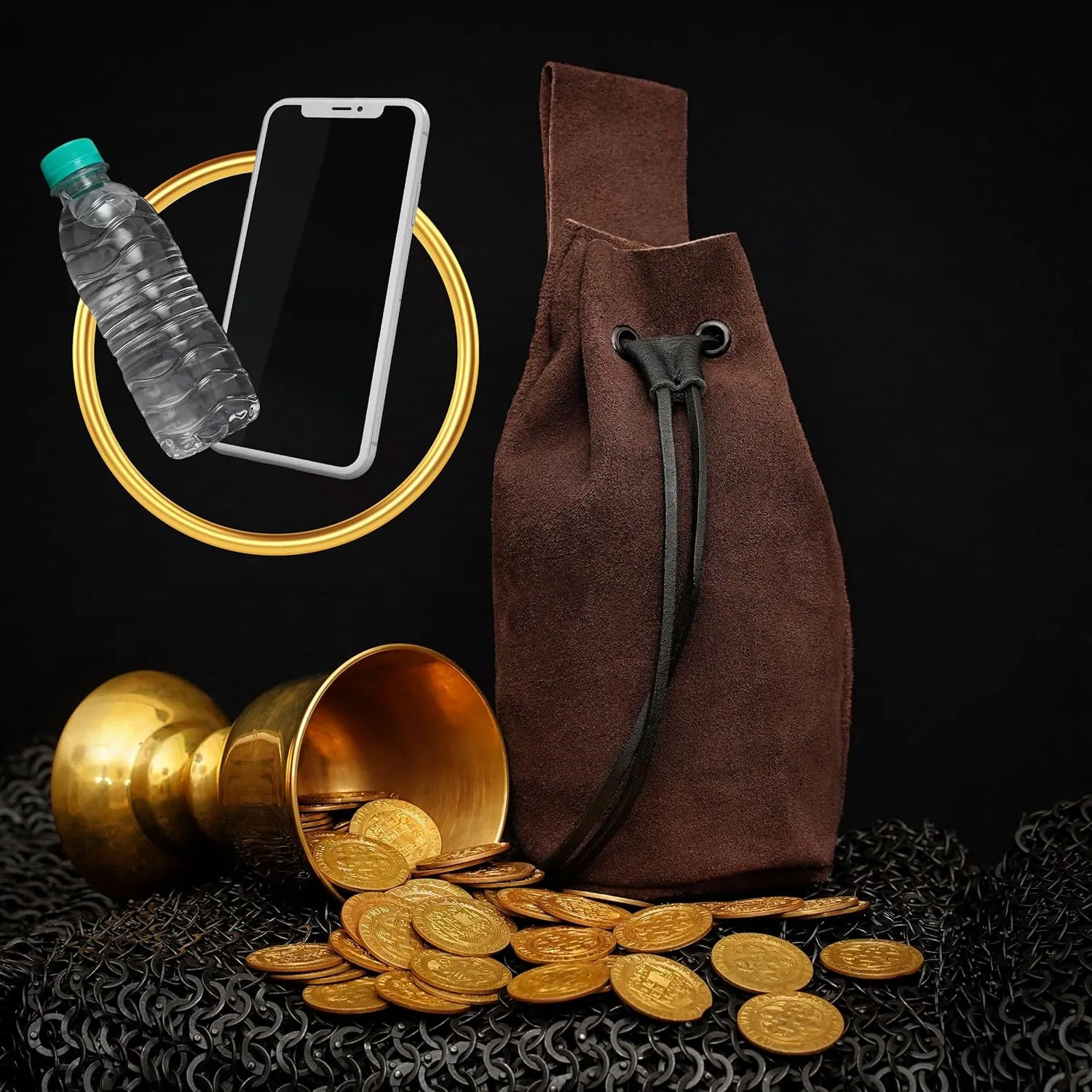 Mythrojan Medieval Drawstring Belt Bag, Ideal for SCA LARP Reenactment & Ren Fair