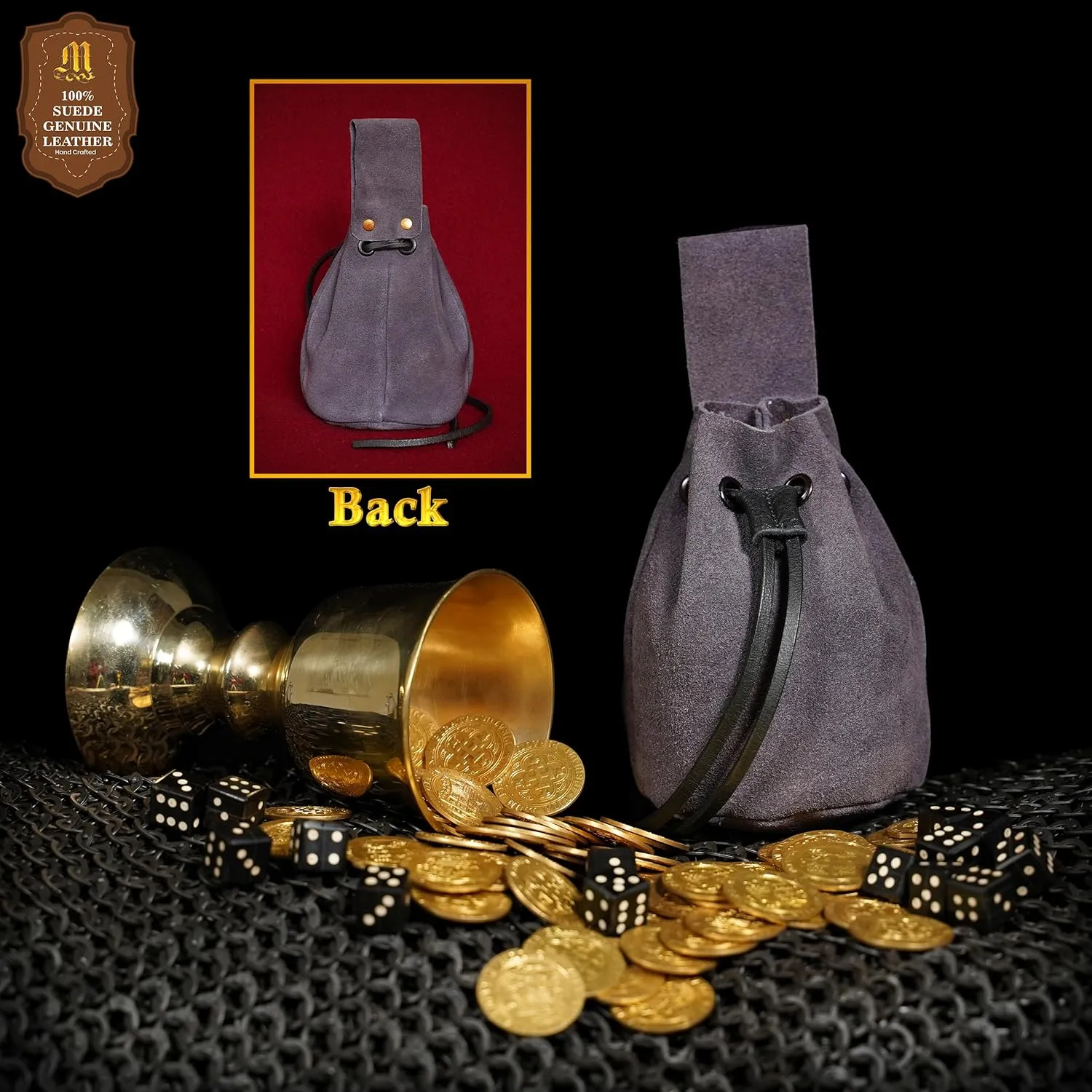 Mythrojan Medieval Drawstring Belt Bag, Ideal for SCA LARP Reenactment & Ren Fair