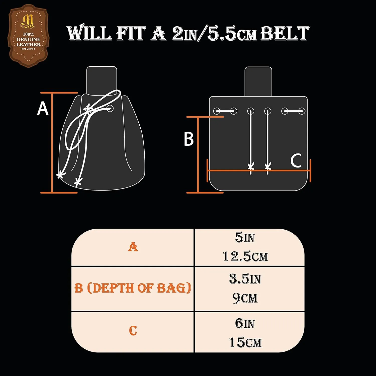 Mythrojan Medieval Drawstring Belt Bag, Ideal for SCA LARP Reenactment & Ren Fair