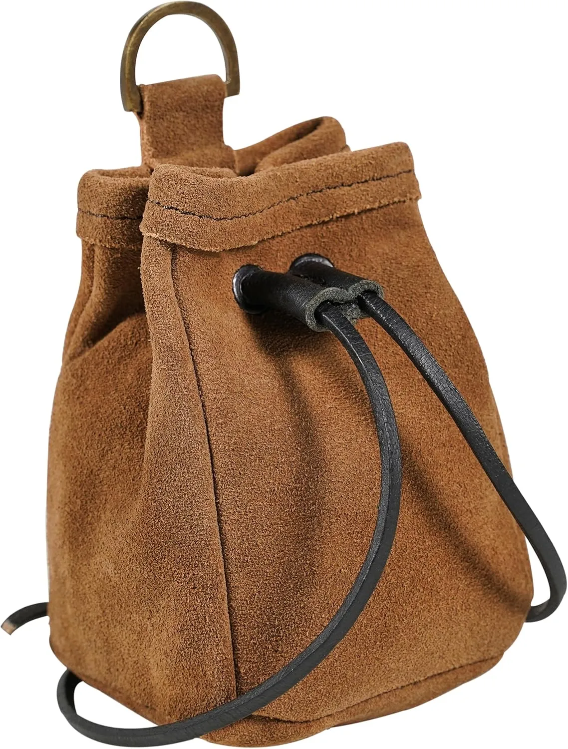 Mythrojan Medieval Drawstring Belt Pouch Medeival Suede Leather Bag Renaissance Waist Purse LARP Cosplay Costume Accessories Jewelry Coin Pouch - Brown, 5" x 3.5" x 4"