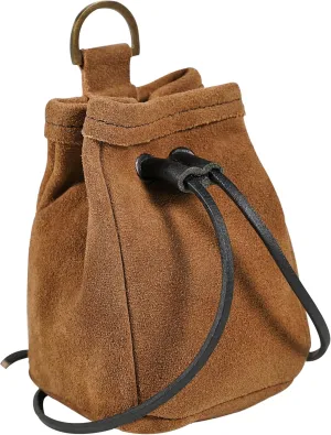 Mythrojan Medieval Drawstring Belt Pouch Medeival Suede Leather Bag Renaissance Waist Purse LARP Cosplay Costume Accessories Jewelry Coin Pouch - Brown, 5" x 3.5" x 4"