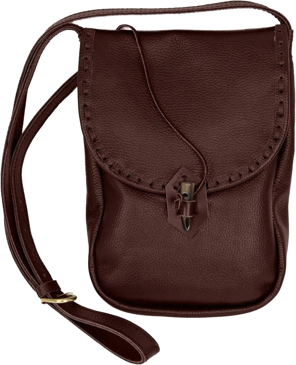 Mythrojan Medieval Leather Shoulder Bag Renaissance Crossbody Bag with Adjustable Strap, Ren Faire Vintage Messenger Bag for iPad, Tablet, Viking Genuine Leather Bag for Men Women - Brown, 11" x 9"