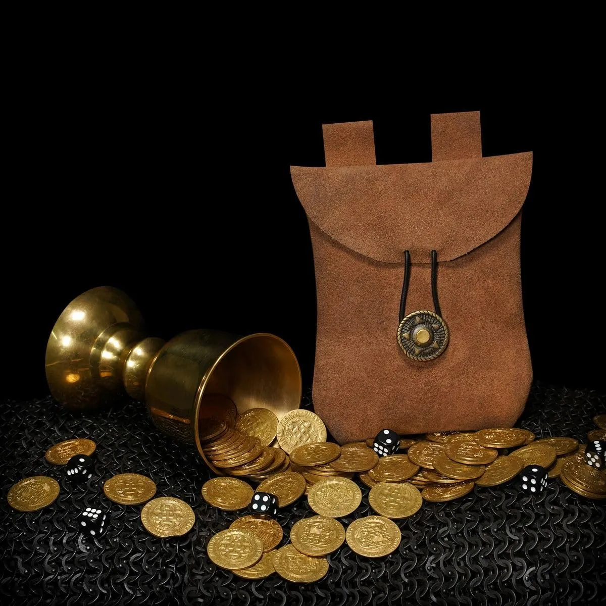 Mythrojan Medieval Renaissance Suede Jewelry Belt Pouch LARP Costume Waist Bag - Brown