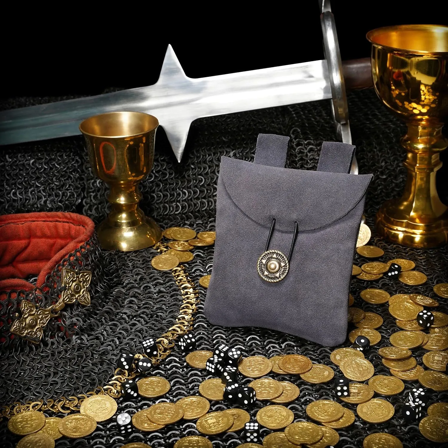 Mythrojan Medieval Renaissance Suede Jewelry Belt Pouch LARP Costume Waist Bag – Dark Blue