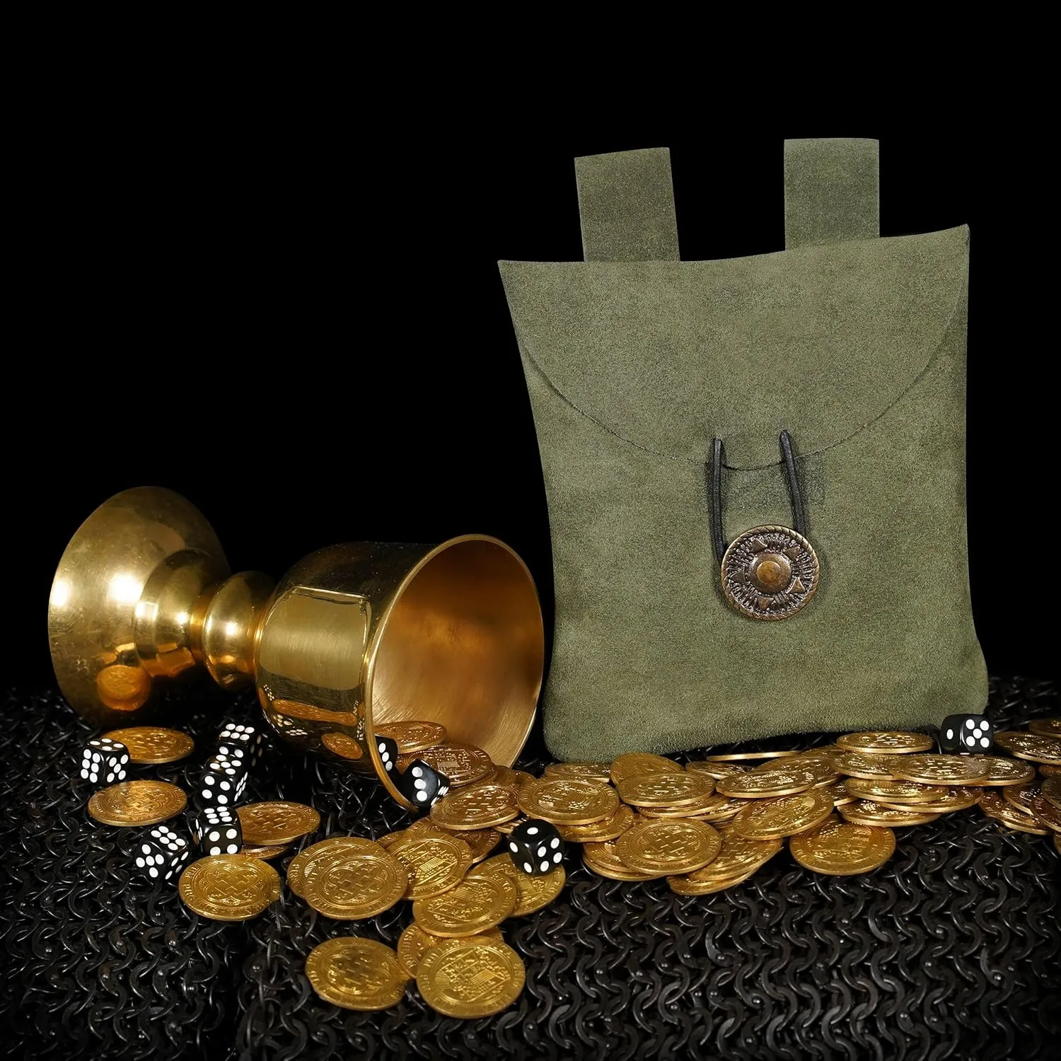 Mythrojan Medieval Renaissance Suede Jewelry Belt Pouch LARP Costume Waist Bag - Dark Green