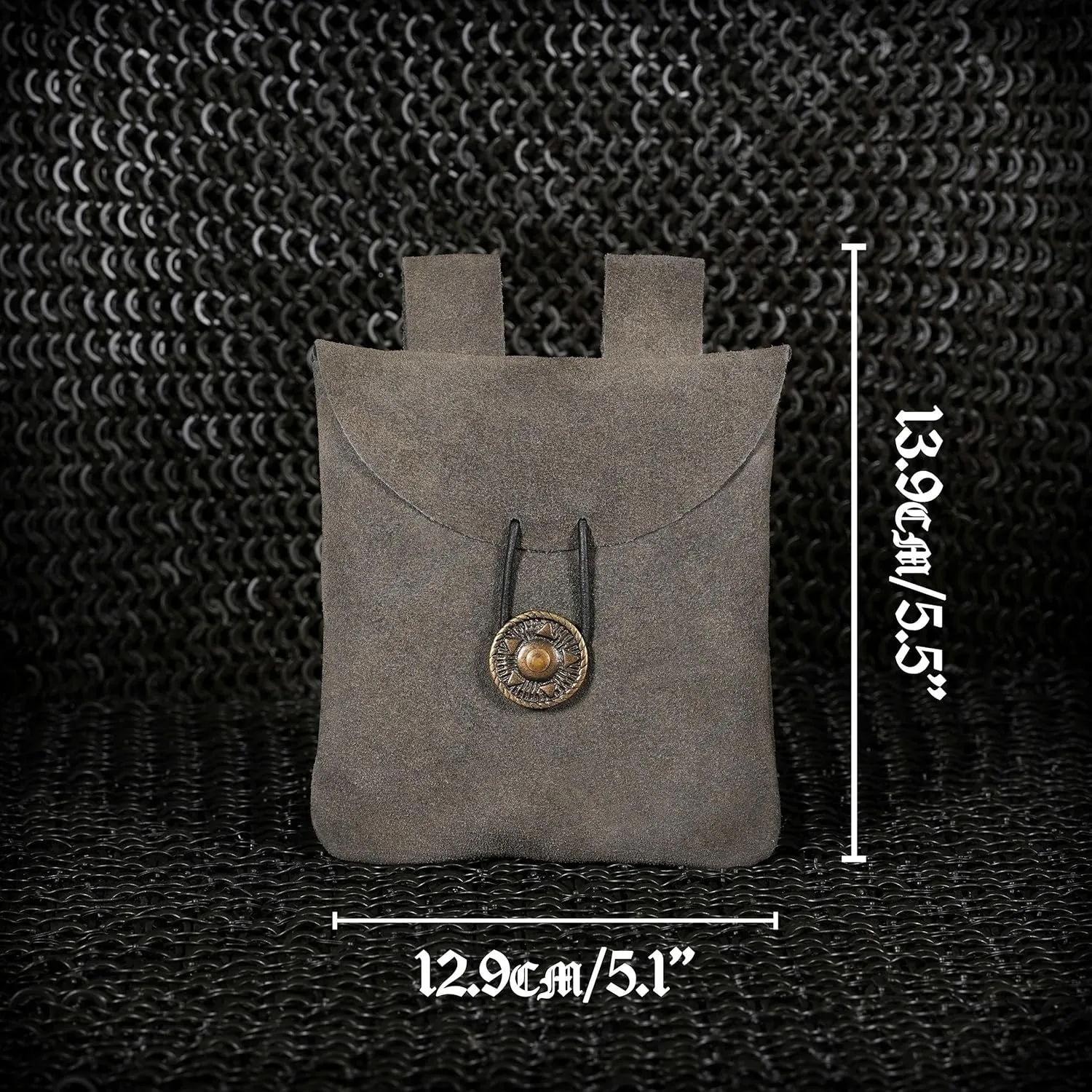 Mythrojan Medieval Renaissance Suede Jewelry Belt Pouch LARP Costume Waist Bag - Grey