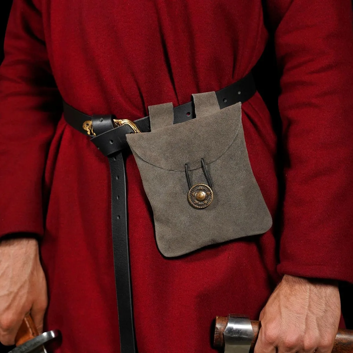 Mythrojan Medieval Renaissance Suede Jewelry Belt Pouch LARP Costume Waist Bag - Grey