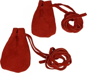 Mythrojan Native American Drawstring Medicine Bag Leather Pouches Set of 2 - Red