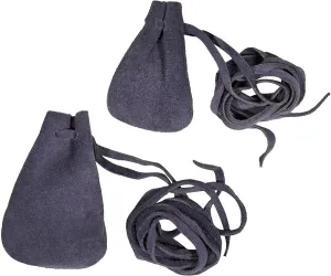 Mythrojan Trinket Bags, Coin Dice Medieval Purses, Drawstring Medicine Bag Suede Leather Pouches Viking Knight Waist Pouch for Historical Reenactments, LARP, SCA, Medieval Events - Set of 2, Dark Blue