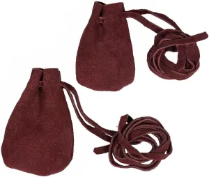 Mythrojan Trinket Bags, Coin Dice Medieval Purses, Drawstring Medicine Bag Suede Leather Pouches Viking Knight Waist Pouch for Historical Reenactments, LARP, SCA, Medieval Events - Set of 2, Wine Red