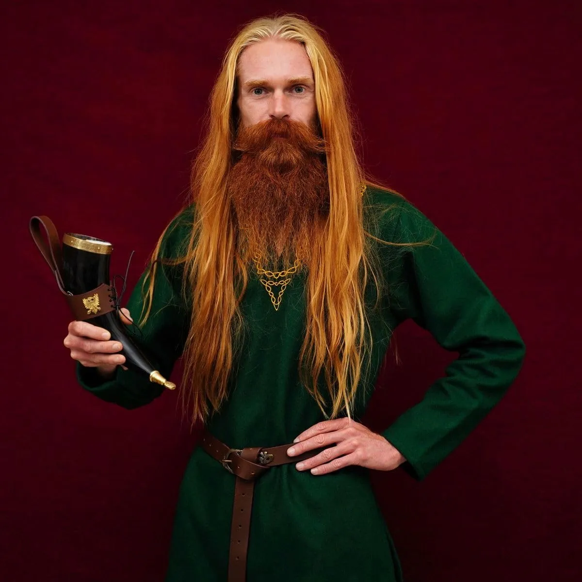 Mythrojan Viking Drinking Horn 100% Authentic Beer Horn Medieval Drinking Cup with Brown Leather Holster Unique Gift For Men Women Norse Viking Ale Mead Mug - 350 ML / 11.8 oz