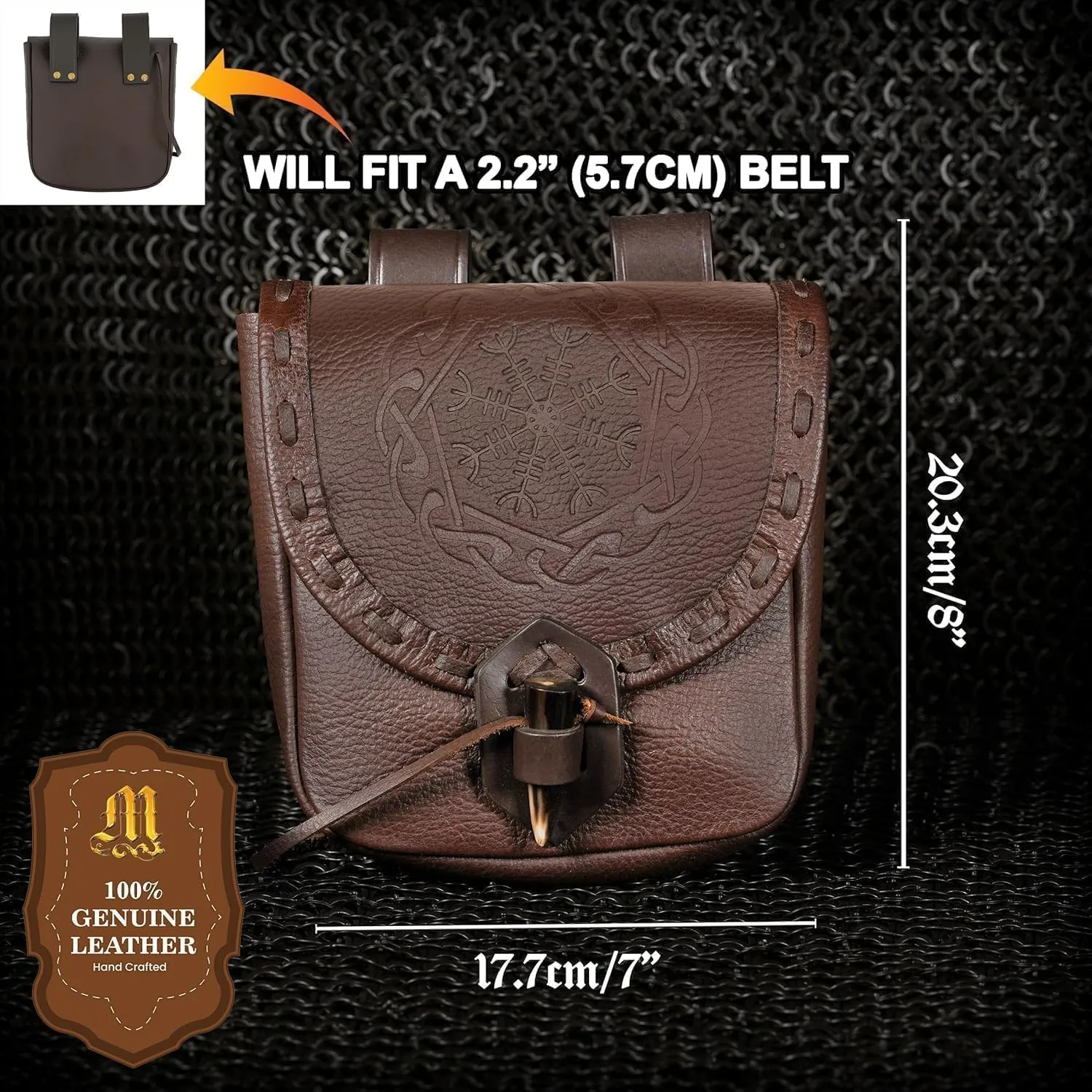Mythrojan Viking Leather Belt Bag - Medieval & Renaissance Costume Accessories - LARP Waist Bag - Cosplay Coin Purse - Antique Vintage Coin Pouch