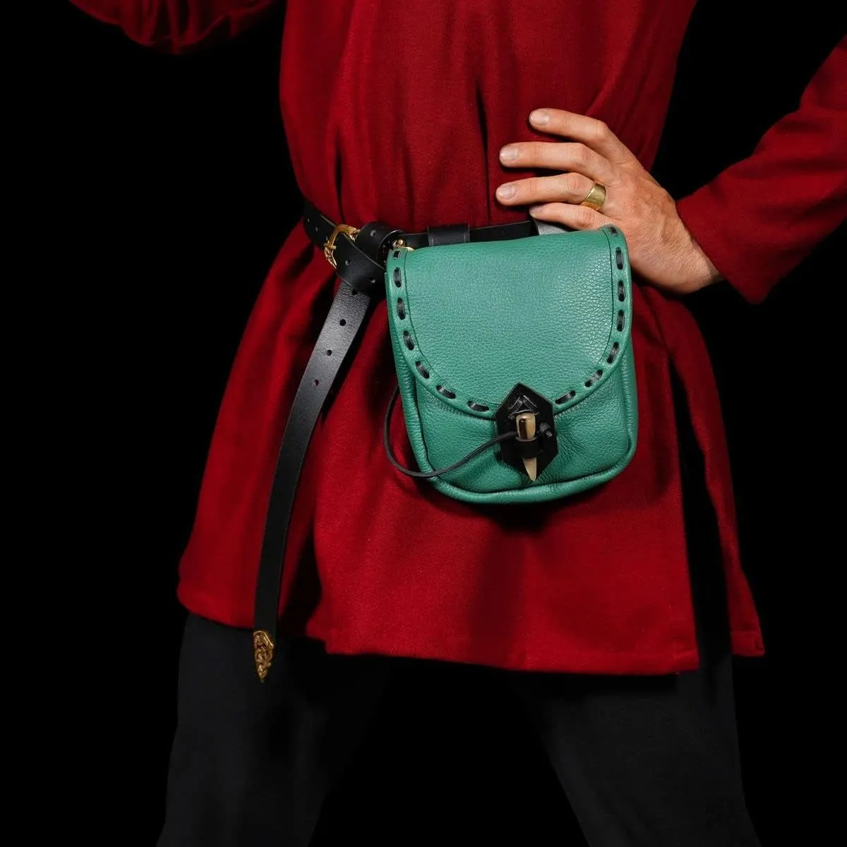 Mythrojan Viking Leather Belt Bag - Medieval & Renaissance Costume Accessories - LARP Waist Bag - Cosplay Coin Purse - Antique Vintage Coin Pouch