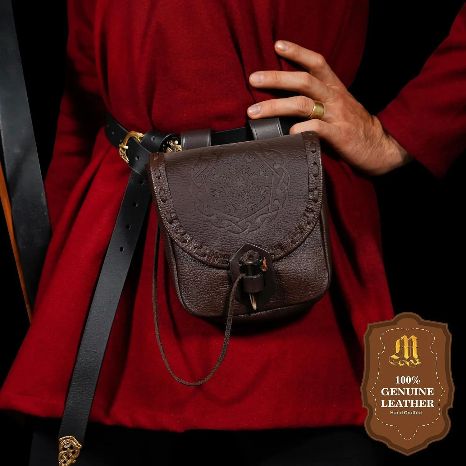 Mythrojan Viking Leather Belt Bag - Medieval & Renaissance Costume Accessories - LARP Waist Bag - Cosplay Coin Purse - Antique Vintage Coin Pouch