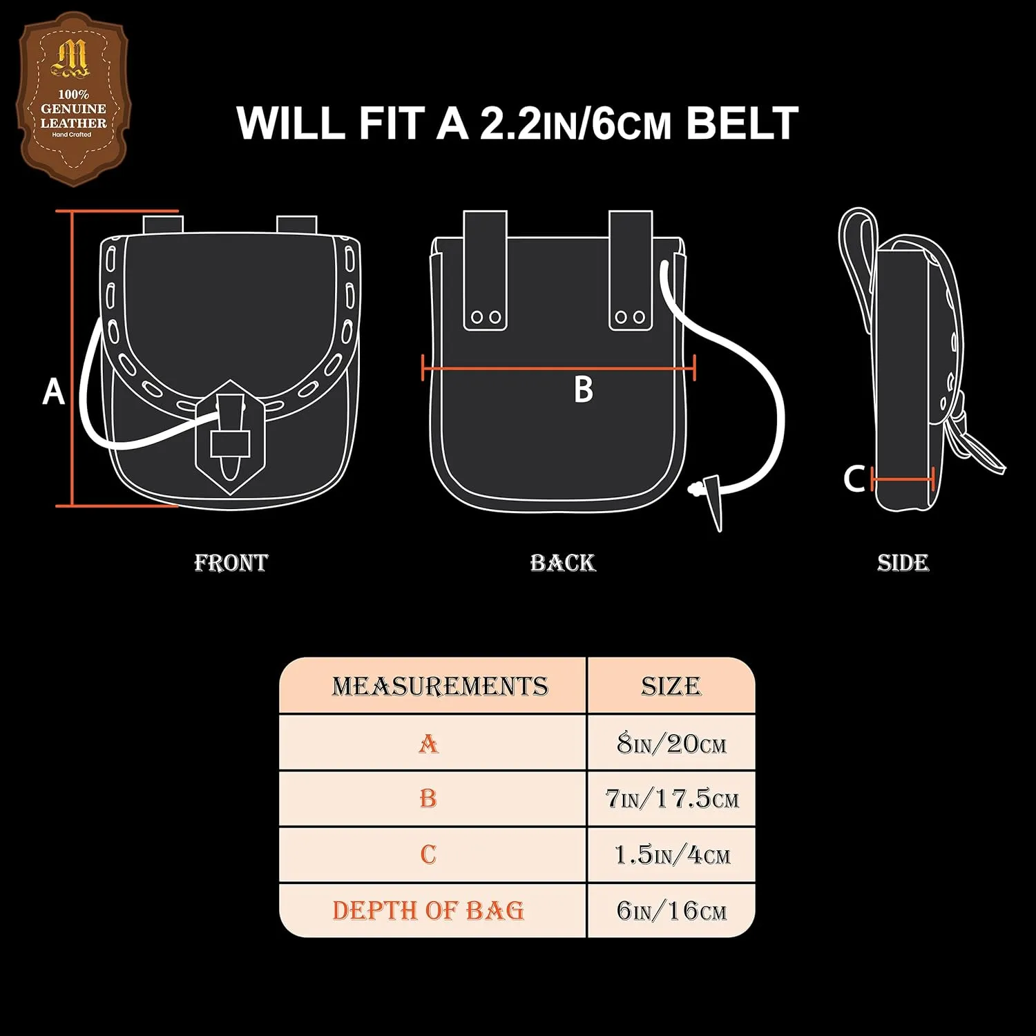 Mythrojan Viking Leather Belt Bag - Medieval & Renaissance Costume Accessories - LARP Waist Bag - Cosplay Coin Purse - Antique Vintage Coin Pouch