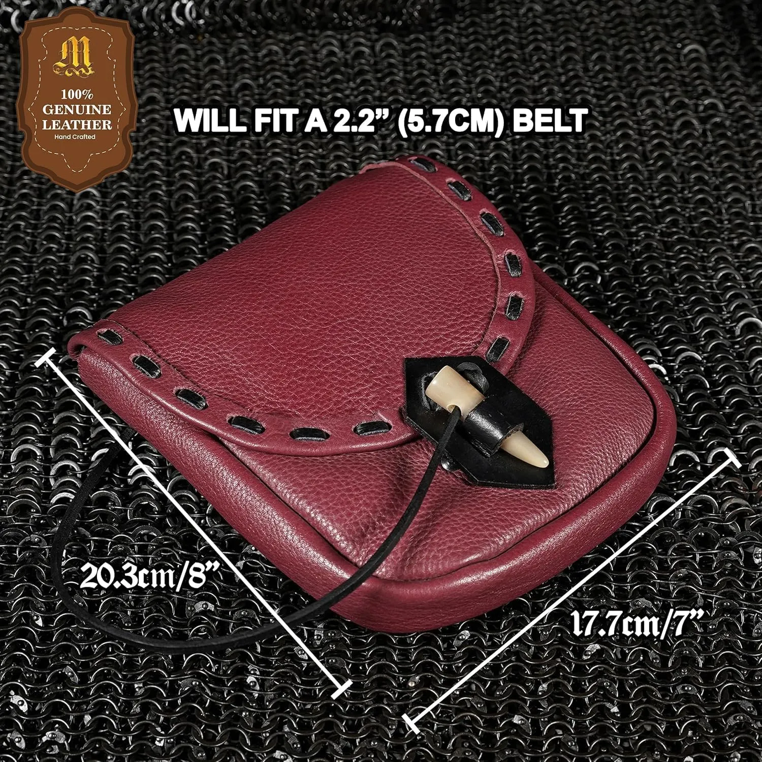 Mythrojan Viking Leather Belt Bag - Medieval & Renaissance Costume Accessories - LARP Waist Bag - Cosplay Coin Purse - Antique Vintage Coin Pouch