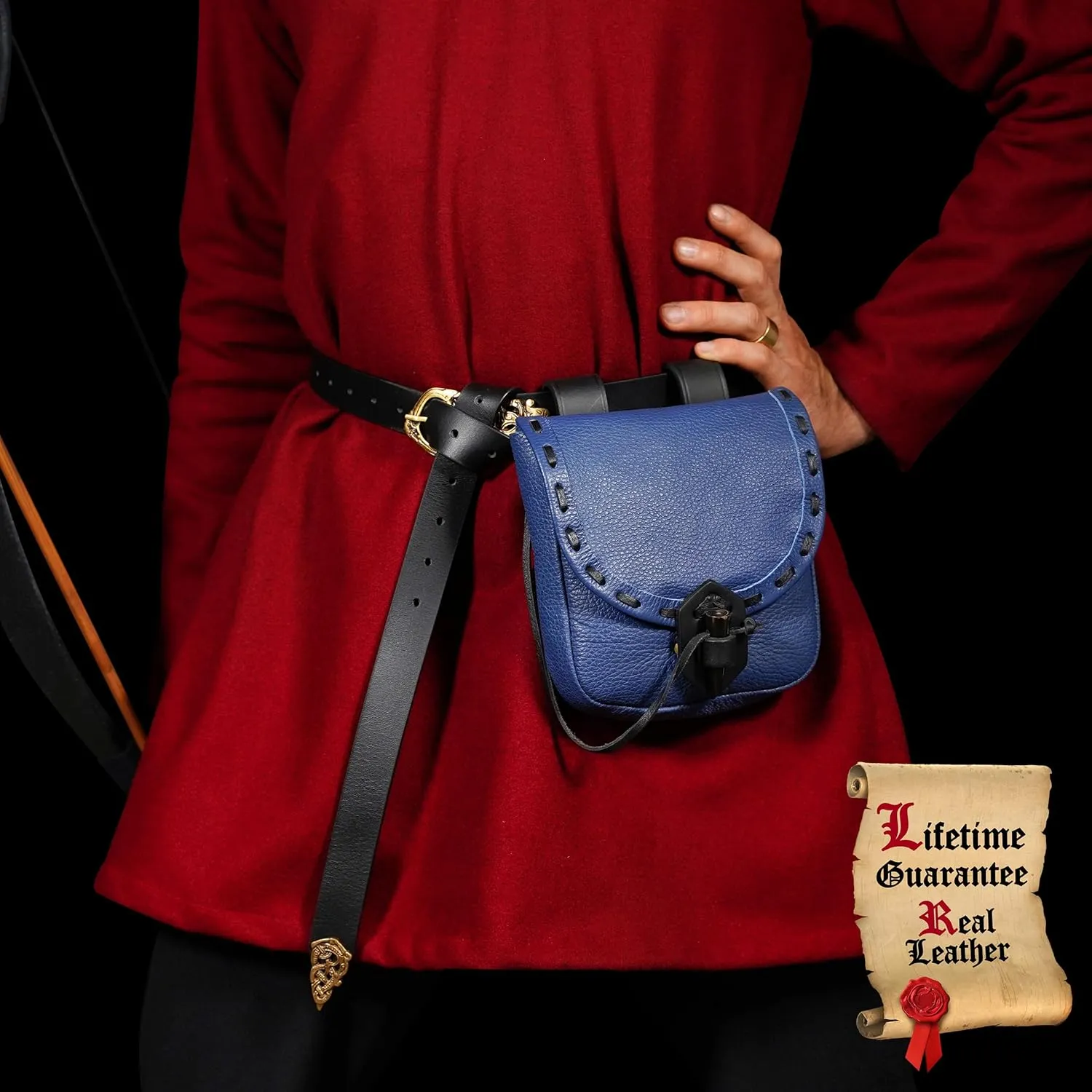 Mythrojan Viking Leather Belt Bag - Medieval & Renaissance Costume Accessories - LARP Waist Bag - Cosplay Coin Purse - Antique Vintage Coin Pouch