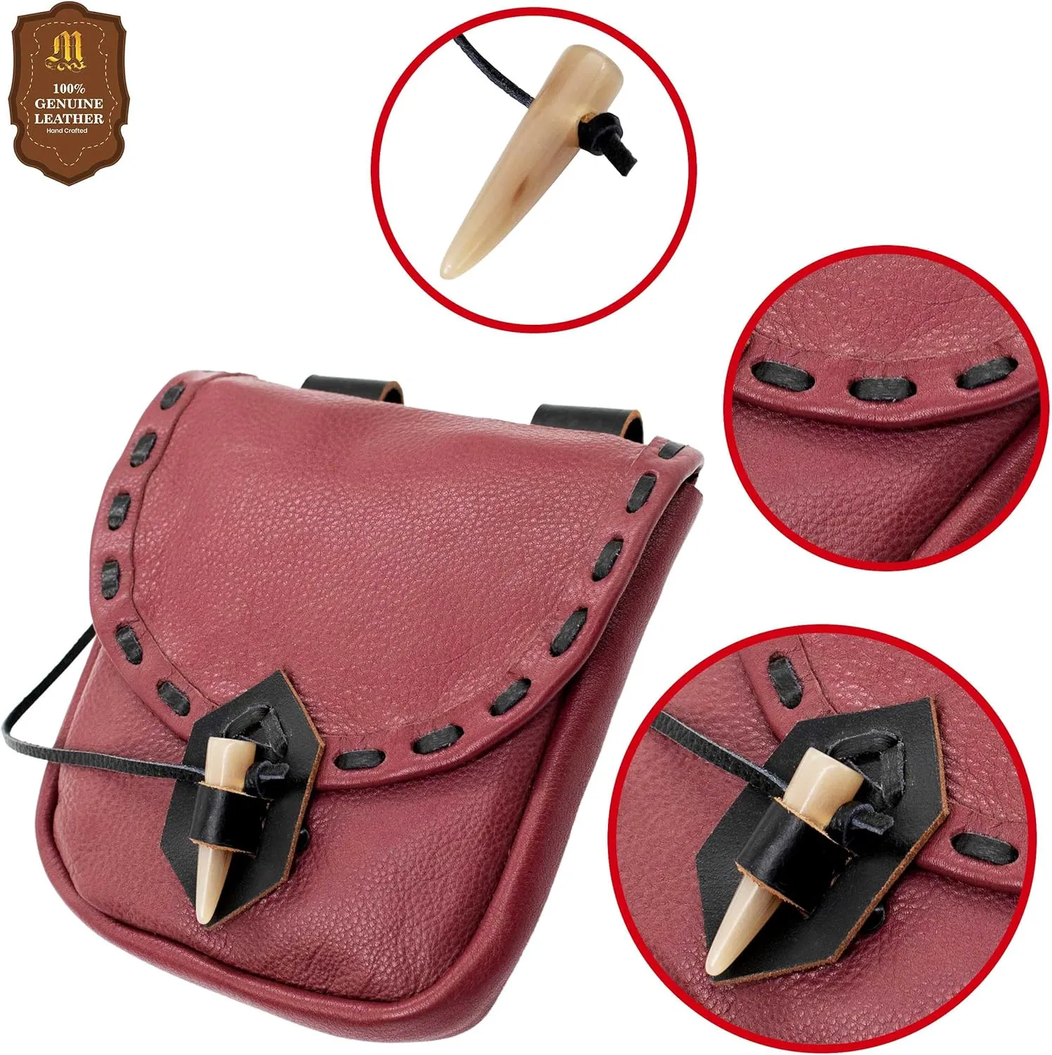 Mythrojan Viking Leather Belt Bag - Medieval & Renaissance Costume Accessories - LARP Waist Bag - Cosplay Coin Purse - Antique Vintage Coin Pouch