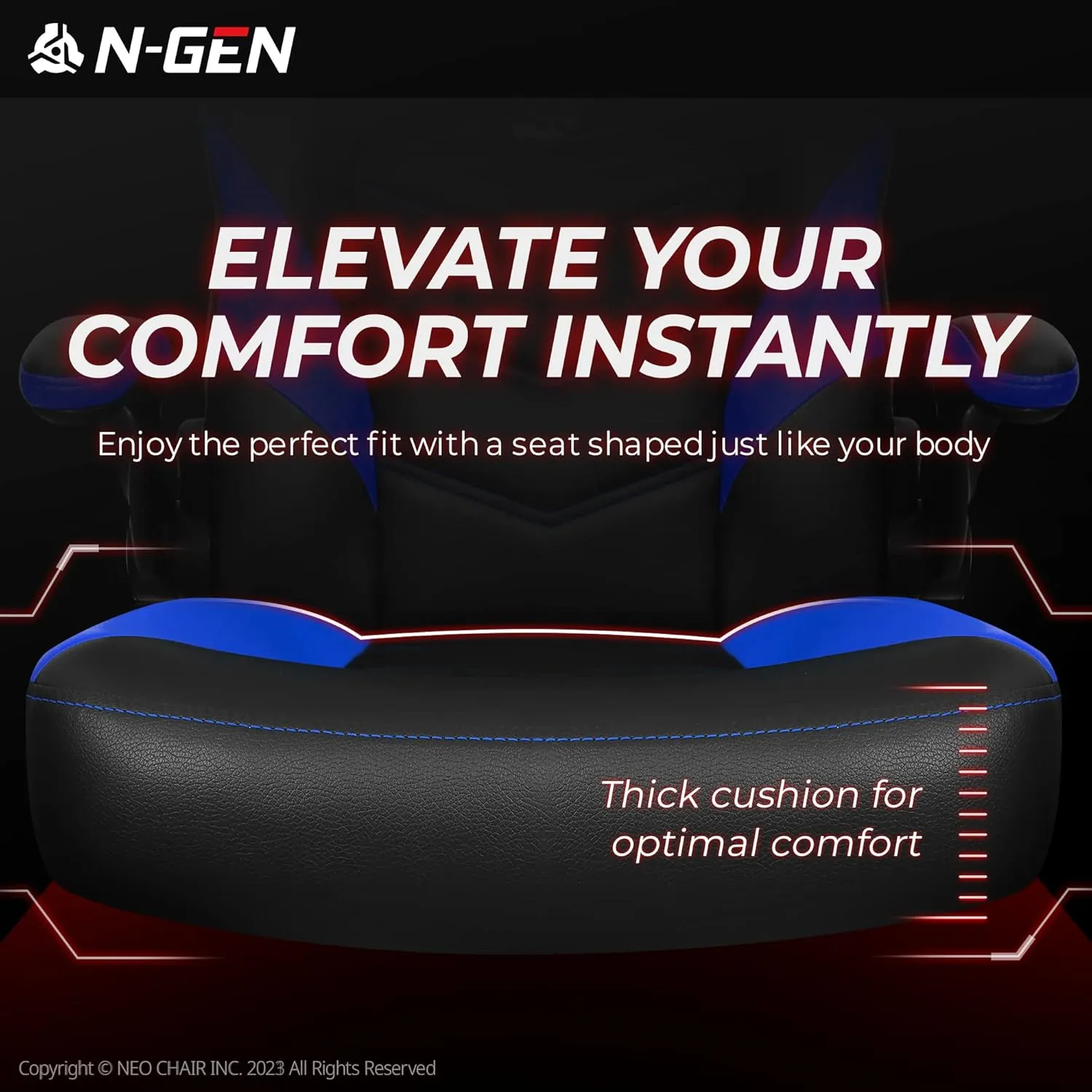 N-GEN Video Gaming Chair Ergonomic Computer Desk Office Chair with Lumbar Support Adjustable Height Swivel Wheels Flip-Up Arms PU Leather Home and Office (Blue)