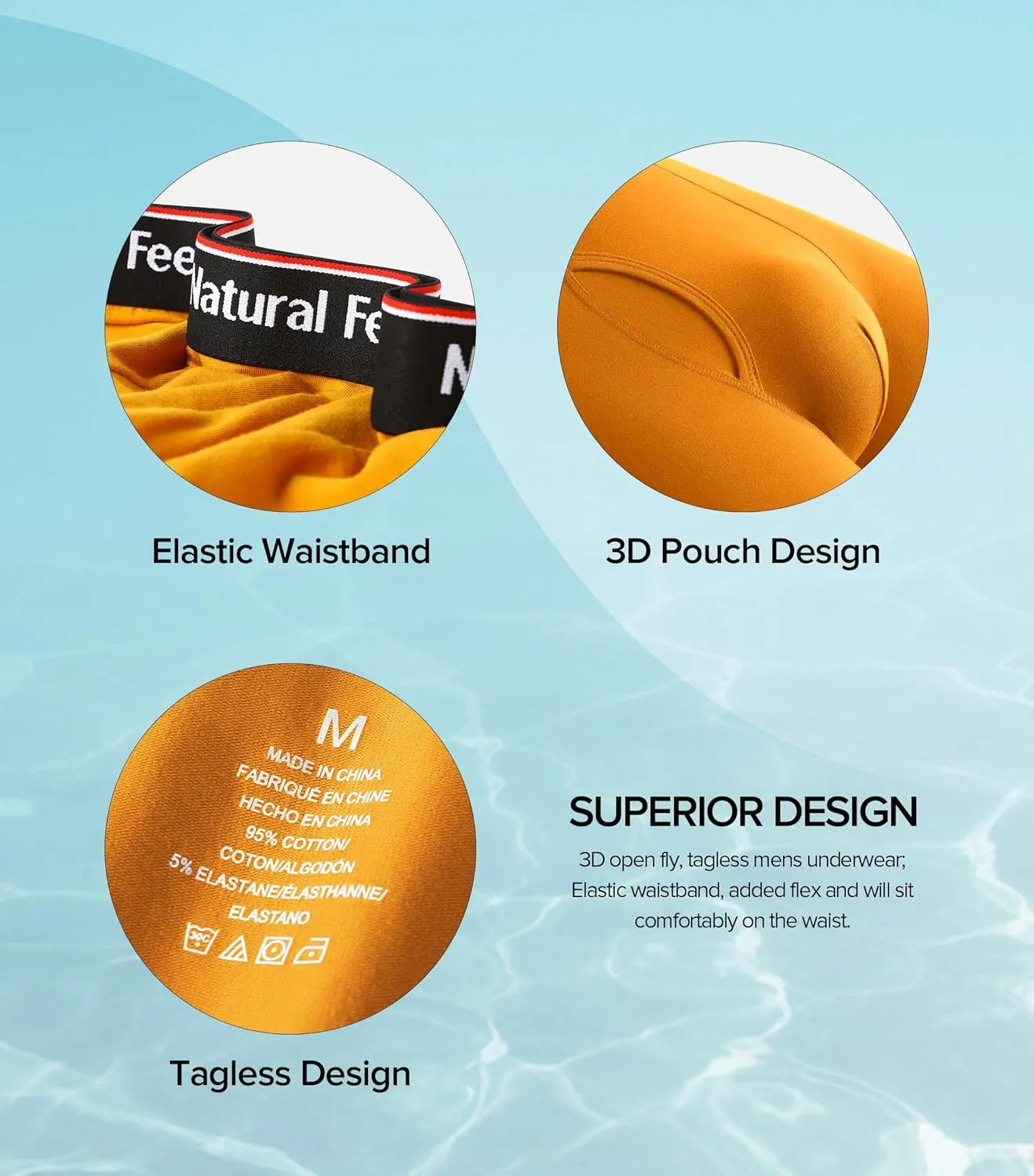 Natural Feelings Boxer Briefs Mens Underwear Men Pack Soft Cotton Open Fly Underwear