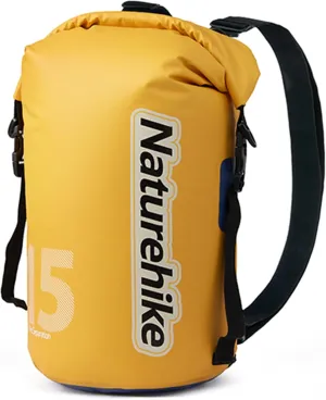 Naturehike PVC Floating Waterproof Dry Backpack, 10L/15L Waterproof Pouch with Wider Shoulder Straps, Roll Top Waterproof Backpack Sack for Travel, Swimming, Boating, Kayaking, Camping (Yellow, 15L)