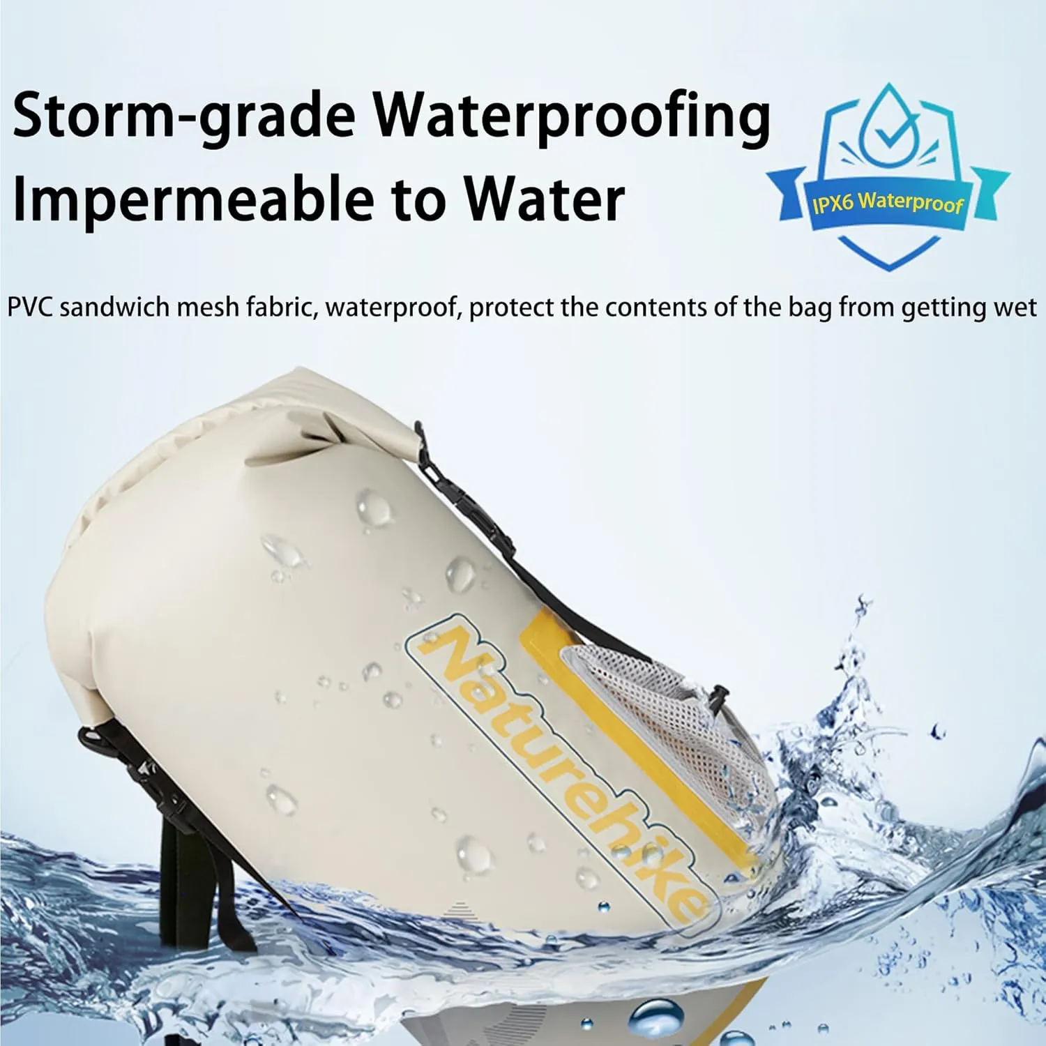 Naturehike PVC Floating Waterproof Dry Backpack, 10L/15L Waterproof Pouch with Wider Shoulder Straps, Roll Top Waterproof Backpack Sack for Travel, Swimming, Boating, Kayaking, Camping (Yellow, 15L)