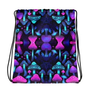 Neon Purple Mushroom Drawstring bag