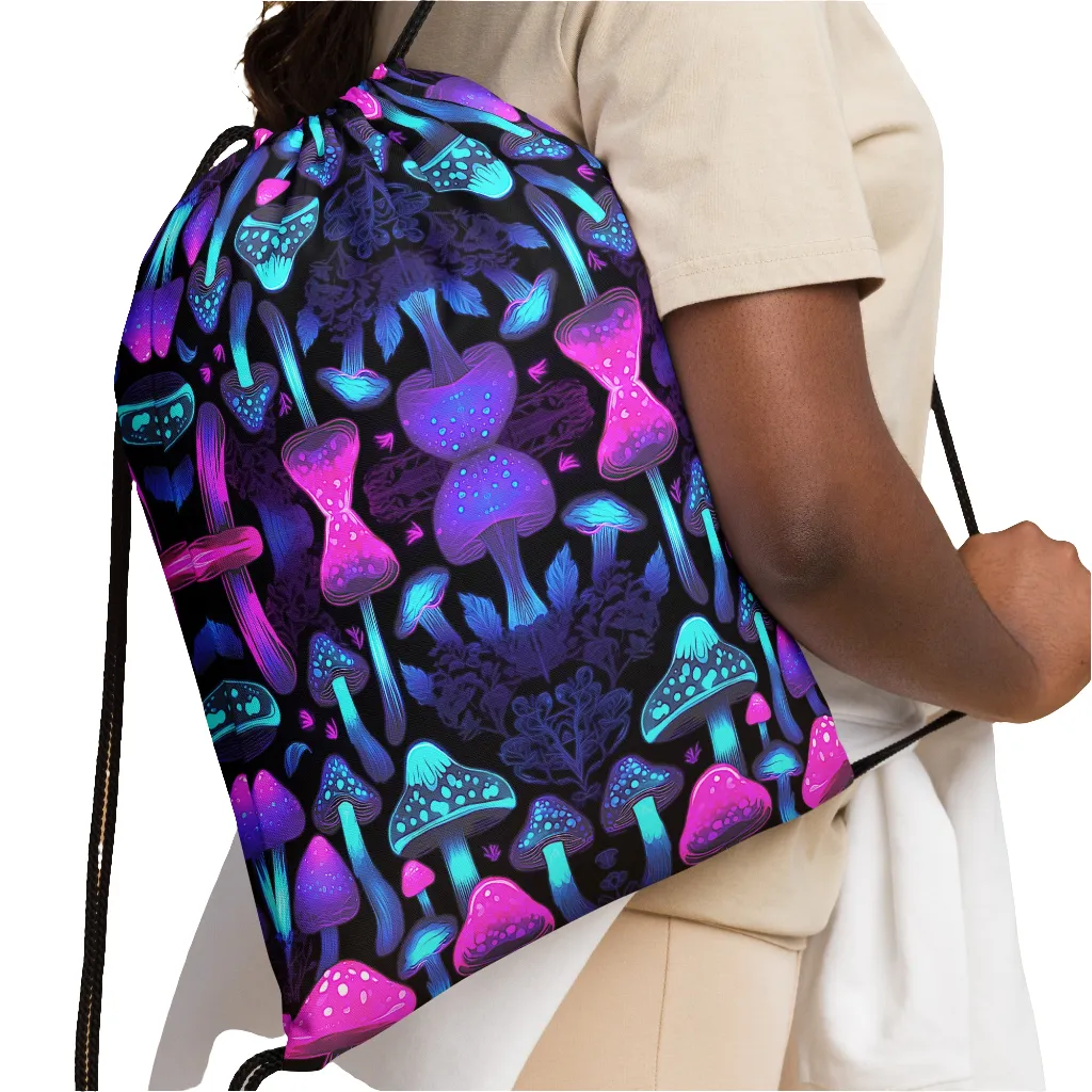 Neon Purple Mushroom Drawstring bag