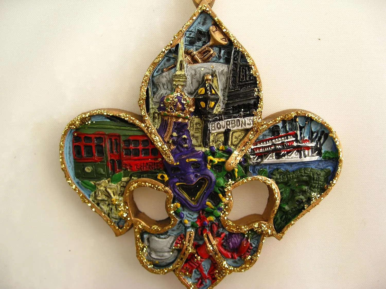 New Orleans Scenery Fleur De Lis Holiday Ornament Christmas with Free Drawstring Pouch / Bag