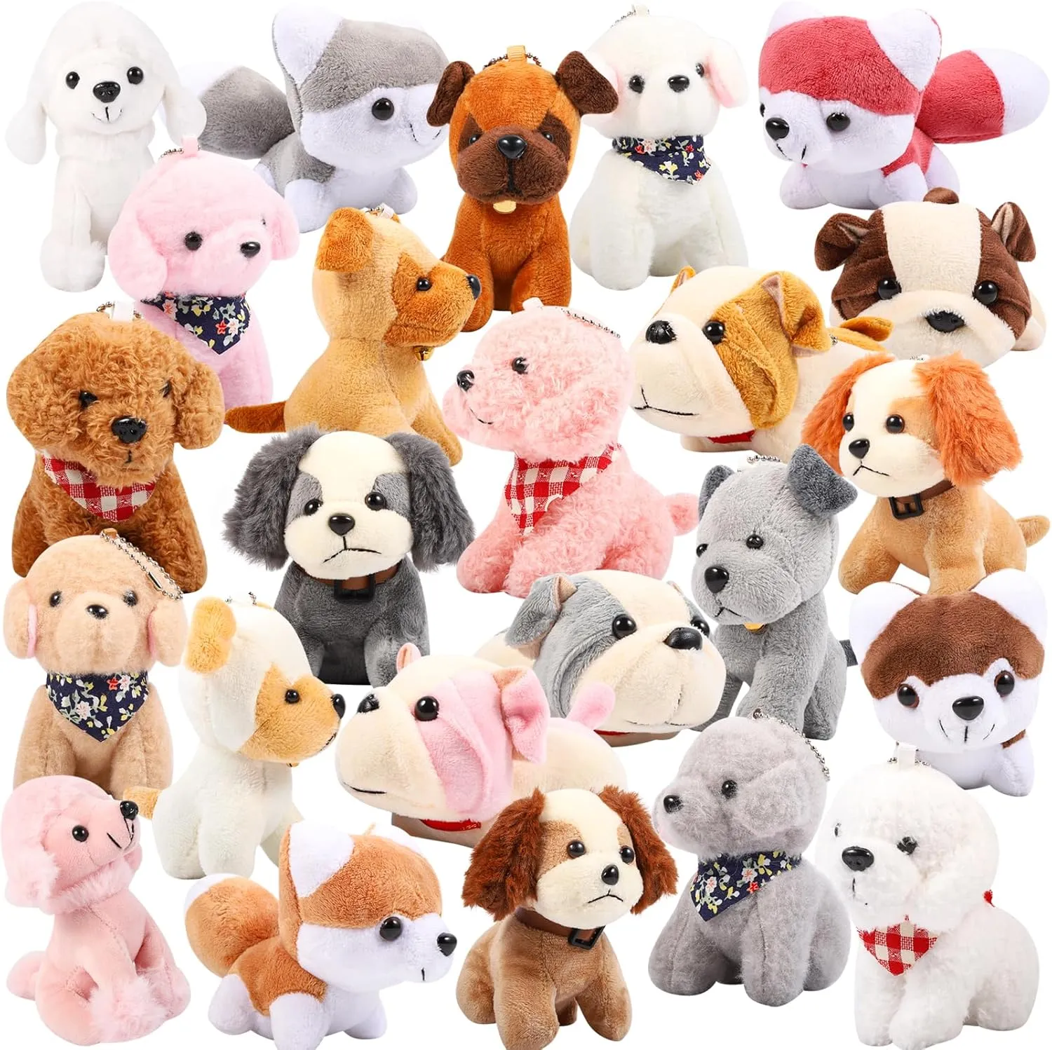 Niceup 24PCS Small Dog Stuffed Animals Puppy Kids Party Favors Bulk Dog Paw Adoption Class Pet Puppy Toys Doll for Party Bag Goodie Bag Stuffer Gift Fillers