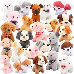 Niceup 24PCS Small Dog Stuffed Animals Puppy Kids Party Favors Bulk Dog Paw Adoption Class Pet Puppy Toys Doll for Party Bag Goodie Bag Stuffer Gift Fillers