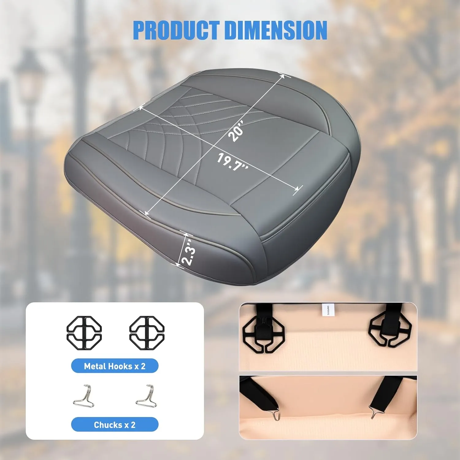 Nilight Car Seat Cushion Cover Gray Geometric Embroidered Leather Front Seats Waterproof Anti-Slip Comes with Storage Bag Wraps Bottom Fits Cars Sedan Van SUV Truck
