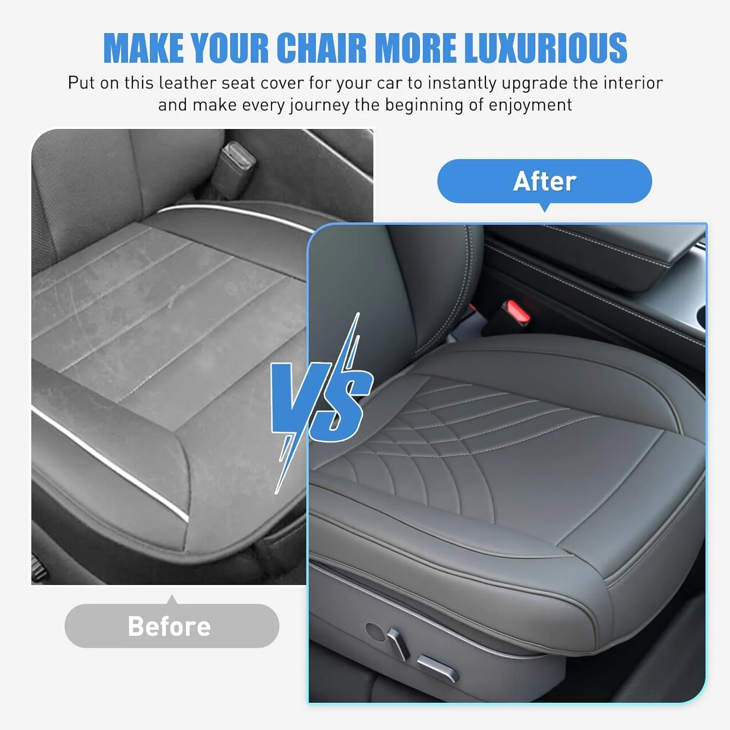 Nilight Car Seat Cushion Cover Gray Geometric Embroidered Leather Front Seats Waterproof Anti-Slip Comes with Storage Bag Wraps Bottom Fits Cars Sedan Van SUV Truck