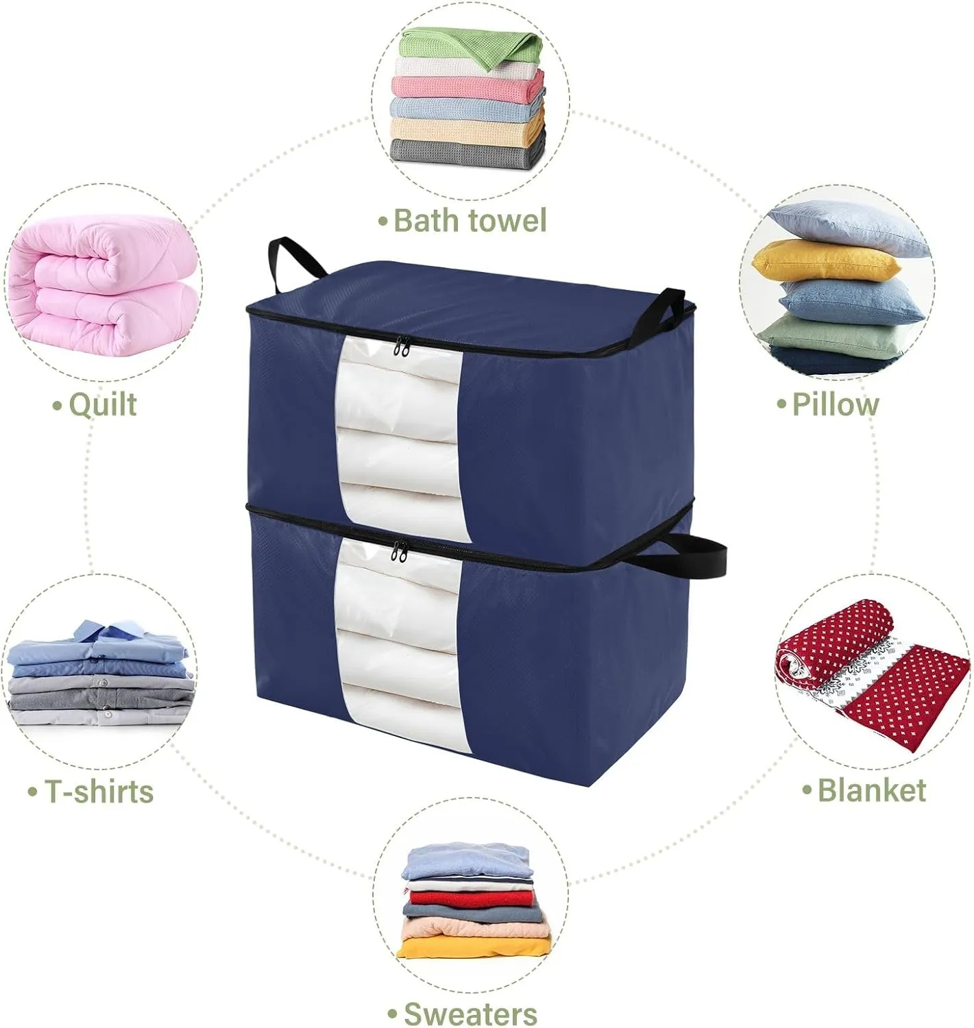 Noble Blue Closet Containers for Organizing, Blanket Storage Bags with Zipper, Medium Storage Bags