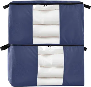 Noble Blue Closet Containers for Organizing, Blanket Storage Bags with Zipper, Medium Storage Bags