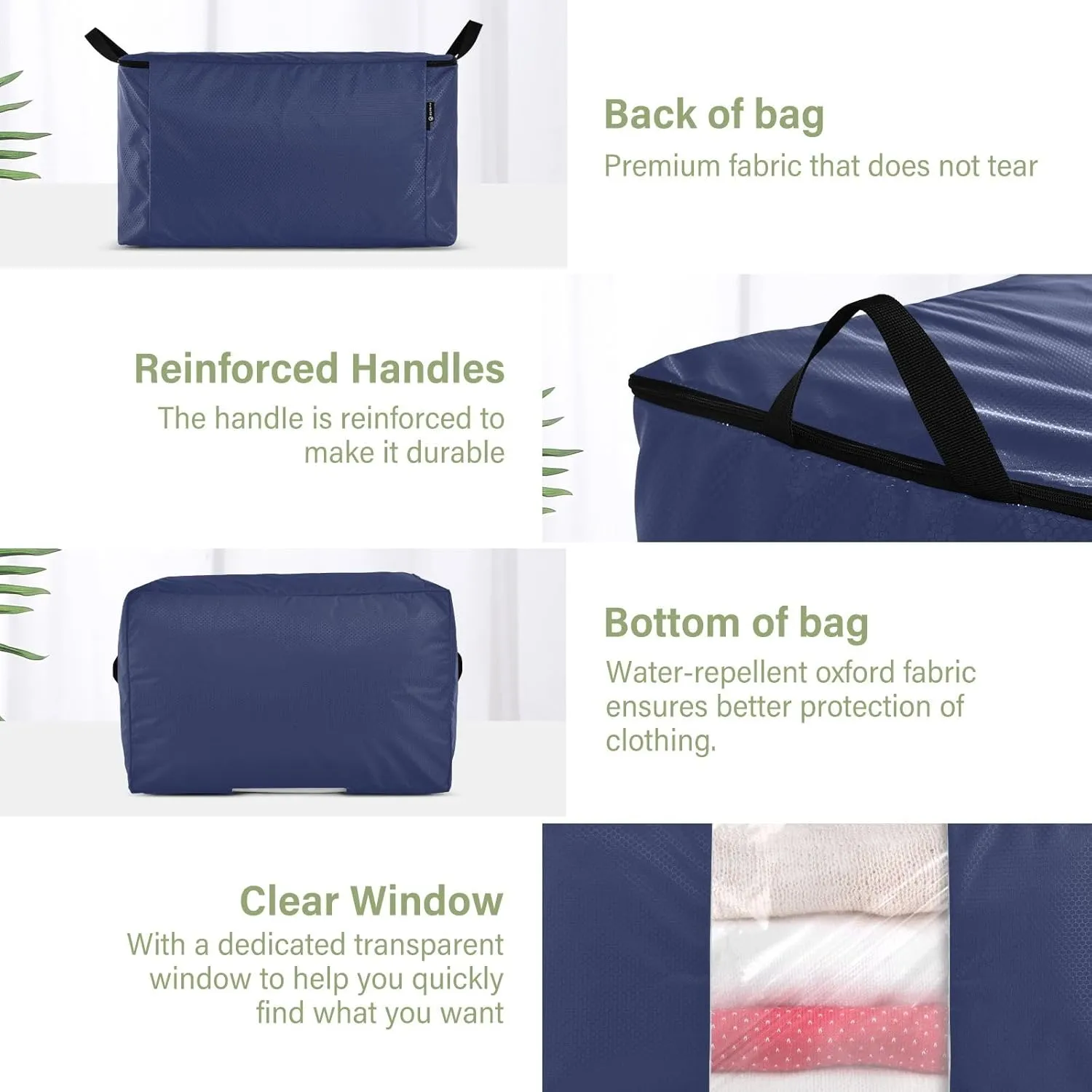Noble Blue Closet Containers for Organizing, Blanket Storage Bags with Zipper, Medium Storage Bags