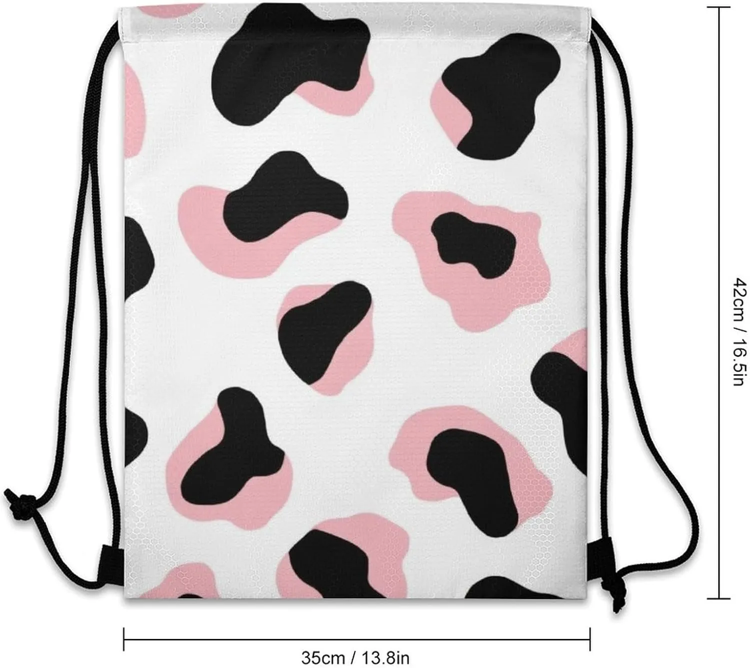 Novelty Drawstring Bag -Cute Pink Cow Print, Adults Women Men Lightweight Portable Draw String Bag Backpack with Strap, Large Capacity Tote Bags
